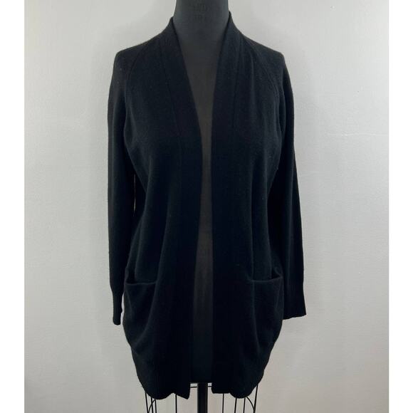 VINCE Black Cashmere Raglan Long Sleeve Open Front Knit Cardigan W/ Pockets XS - Picture 2 of 7